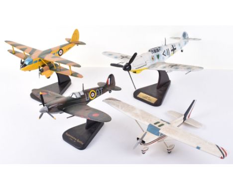 Four Harwood &amp; Resin Scale Aeroplane Models, hardwood painted R.A.F. De Havilland Aeroplane Model, G-ADBW wingspan 42cms,