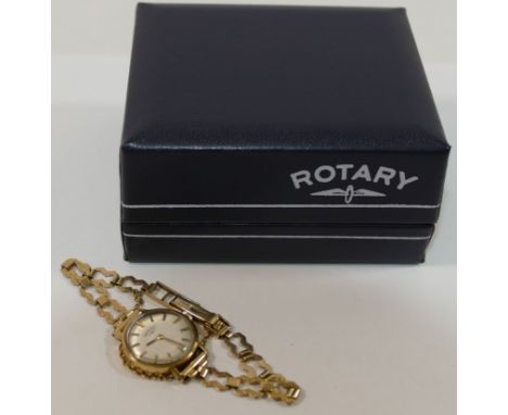 A ladies Rotary 9 carat gold bracelet watch, the circular face with baton numerals, the case and strap Sheffield 1980, 14.8g 