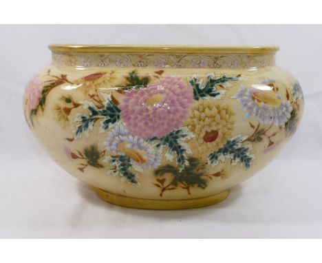A Zsolnay oval jardinere, with yellow ground, hand painted in enamels with flowers, numbered 1068 to base, 17cm high   CONDIT