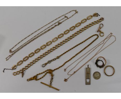 A quantity of gold items comprised of a 9 carat gold bracelet, with engine turned decoration, 8.6g, an 18 carat gold part cur