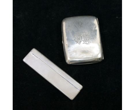 A George V silver cigarette case, Birmingham 1915, 1.97ozt, 61.3g, and a silver cased pocket comb with engine turned decorati