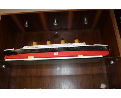 A LARGE VINTAGE WOODEN MODEL OF THE TITANIC