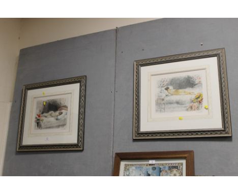 A PAIR OF FRAMED & GLAZED SIGNED NUDE PRINTS - A.CALBET