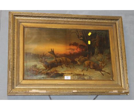 A VINTAGE GILT FRAMED HUNTING SCENE