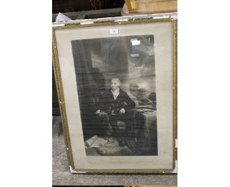 A FRAMED PROOF MEZZOTINT BEHIND GLASS - PORTRAIT OF JOHN SPARROW SITTING AFTER WILLIAM OWEN ENGRAVED S W REYNOLDS 