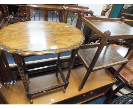 AN OAK TROLLEY TOGETHER WITH A BARLEY TWIST TABLE & STANDARD LAMP (3)