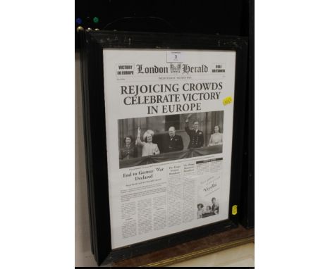 THREE FRAMED & GLAZED LONDON HERALD NEWSPAPER PRINTS