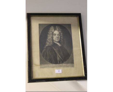 A FRAMED MEZZOTINT BEHIND GLASS - PORTRAIT HENRICUS SACHEVERELL AFTER T GIBSON ENGRAVED P SCHENK 1720