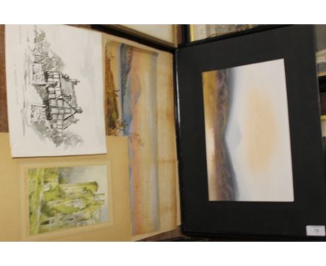 A SELECTION OF VINTAGE WATERCOLOURS, PRINTS ETC TO INC SIGNED EXAMPLES