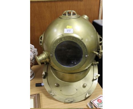 A LARGE BRASS DIVERS HELMET