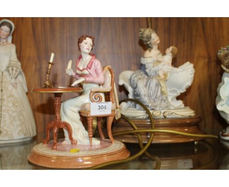 A JANE AUSTINS ELIZABETH FIGURE & A CAPODIMONTE LAMP (2)