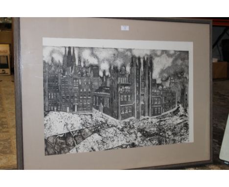 SHEILA MACFARLANE (1943). 'Edinburgh City the Mound, etching, signed lower right in pencil, framed and glazed, 51 x 76 cm