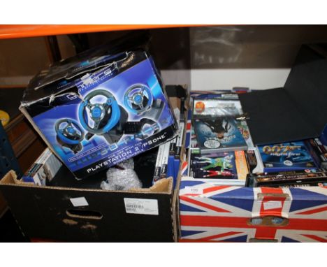 TWO TRAYS OF GAMES, DVDS ETC TO INC A PS2 CONSOLE