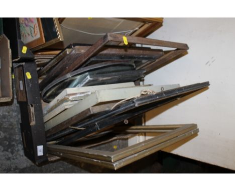 A BOX OF FRAMES - ASSORTED QUANTITY, SOME WITH GLASS & PRINTS