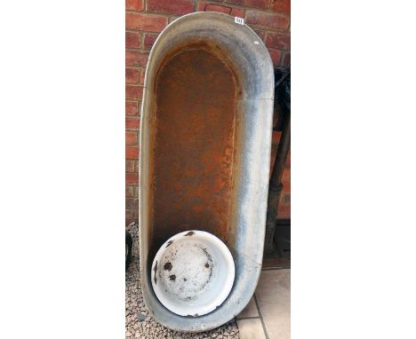 Large tin bath & enamel bowl
