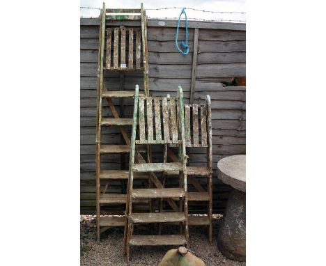 3 wooden step ladders