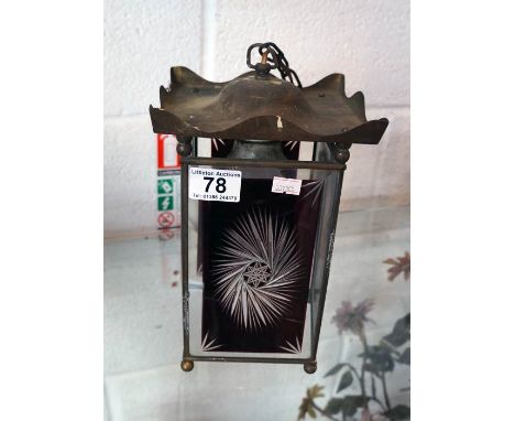 Art Nouveau hanging lantern with ruby cut glass panels