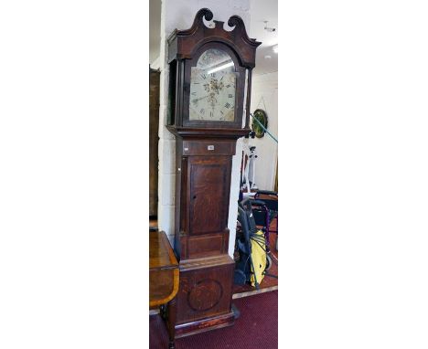 Oak and mahogany 30 hour grandfather clock A/F