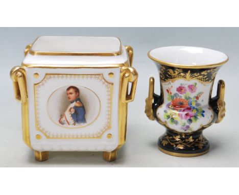 An antique 19th century Limoges French porcelain square vase having a portrait of Napoleon Bonaparte together with a French p