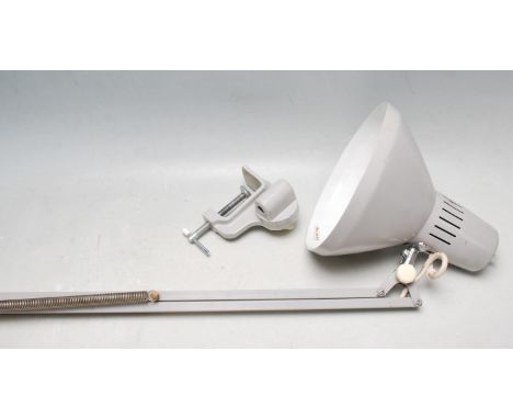 A vintage 20th Century Herbert Terry style Anglepoise industrial desk / work bench lamp finished in a grey enamel colourway. 