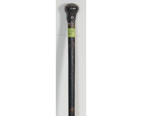 An early 20th century silver handle walking stick cane having ebonised tapered start with silver hallmarked knob Handel with 