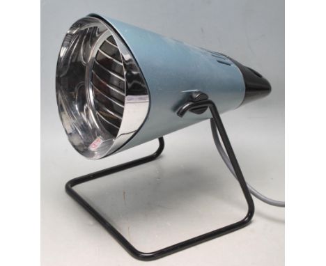 A retro vintage late 20th century Philips infrared lamp having a cone shaped lightshade set on an adjustable tilting base. Ph