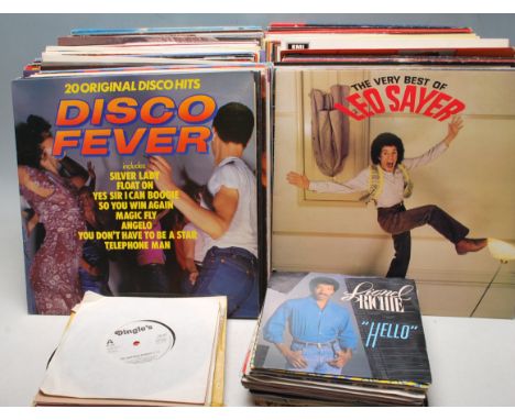 A large collection of approximately 100+ 12” LP vinyl records and 45RPM of various artists and journals to include Kings, &nb