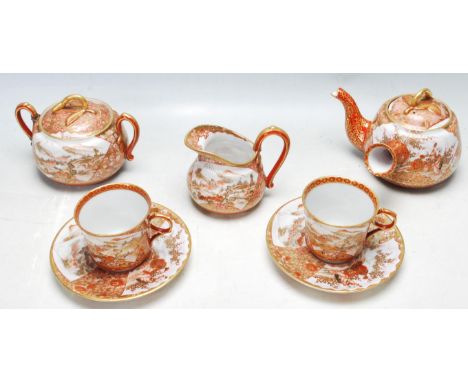 A 19th century Meiji period Japanese oriental Kutani pattern porcelain tea set comprising &nbsp;of a teapot, sugar bowl, crea