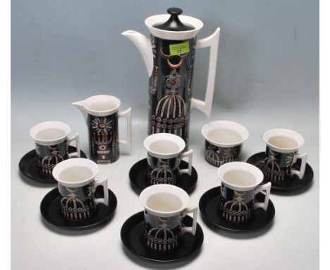 Susan William Ellis - Portmeirion - Magic City. A retro vintage 1970s six person coffee service comprising of a coffee pot, c