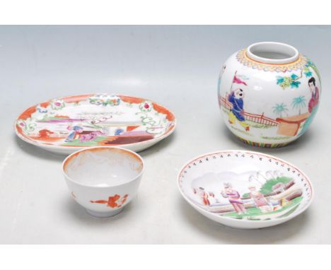 A collection of 19th century and later Chinese oriental ceramic ware to include rice bowl, pin tray, ginger jar. All decorate