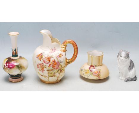 A collection of four 20th century Royal Worcester blush ivory ceramic ware to include a small water jug having hand painted f