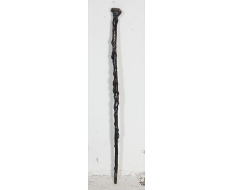 A vintage late 20th century wooden walking stick having a root ball terminal with no ferrule. Measures 80cm.