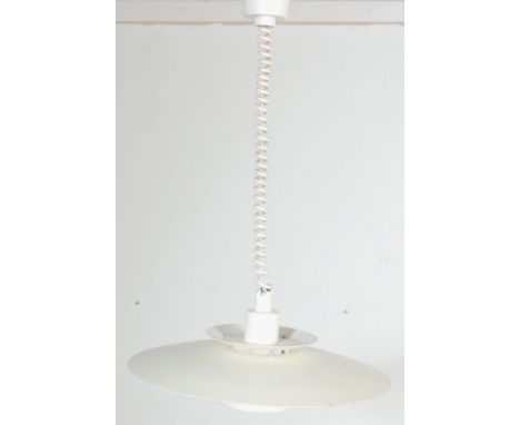 A retro vintage industrial enamel light shade in the manner of Louis Poulsen The light has a circular curved UFO style shade 