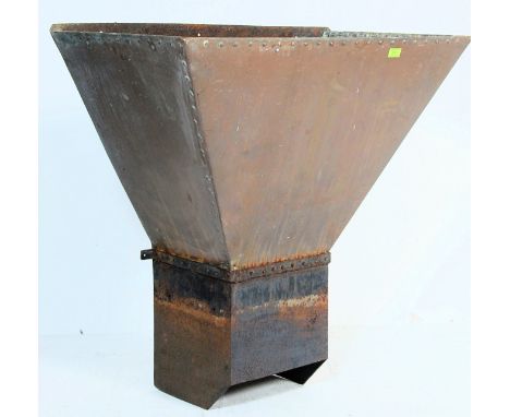 A vintage 20th century copper and steel extractor hopper of conical form with 90 degrees edge having metal subframe attached 