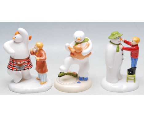 The Snowman - Coalport Characters - a collection of x3 Coalport made ' The Snowman ' Christmas related ceramic figurines, to 
