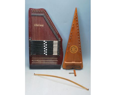 A vintage 20th century&nbsp;25 string cherry wood bowed Psaltery musical instrument by Robin Greenwood Luthier Bournemouth in