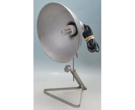 An incredible vintage retro 20th century factory industrial desk lamp / table lamp in cocotte style having brushed aluminium 