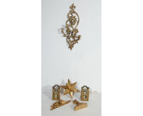 A collection of 20th century Victorian antique style gilded decorative furniture to include a wall mounted sconce of foliate 