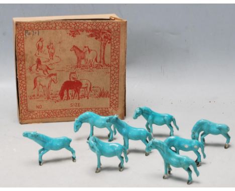 A set of eight 20th century Chinese oriental ceramic porcelain miniature horses figurines in Tang Style of various shapes fin