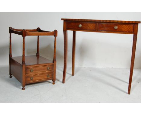 An antique style Georgian revival&nbsp; mahogany console table having a flared top over twin drawers with brass pulls raised 