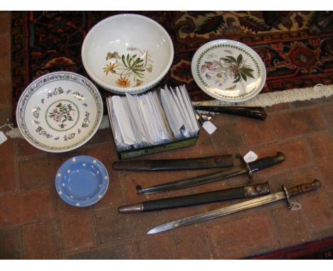 Two old sword bayonets with scabbard, Portmeirion china, old ear horn etc.