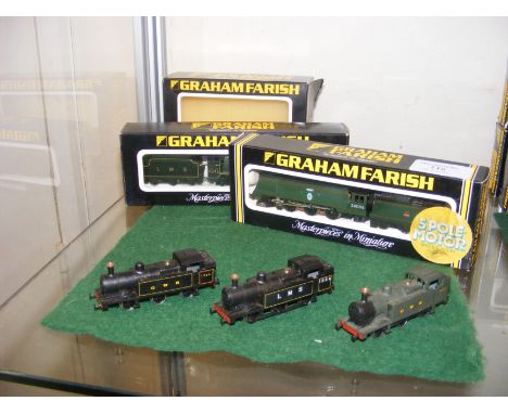 Two boxed Graham Farish N gauge locomotives and tenders, together with three loose N gauge locos
