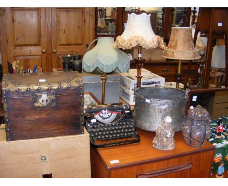 A vintage Underwood typewriter, miniature domed chest, etc. 