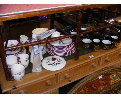Wedgwood 'Mayfield' pattern serving ware, together with retro Denby serving ware and two Nao figurines 