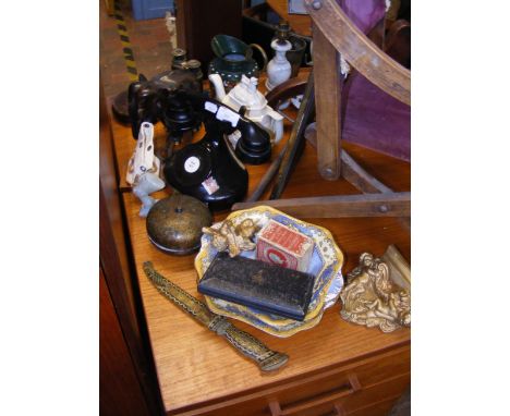 A sundry lot of collectables, including vintage Jim Beam Bourbon Whiskey bottle in the shape of a telephone   