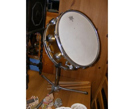 A vintage late 1960's Dallas Arbiter George Harman Vibre Sonic Snare Drum - with stand and drumsticks 