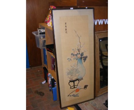 A 1950's hand painted Chinese scroll in handmade frame by Japanese artisans in Los Angeles - 146cm x 58cm