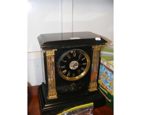 A Victorian slate and marble mantel clock by James William Benson - 36cm high