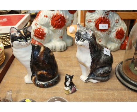 Two Winstanley style cats together with a Royal Doulton ornament of a cat AF