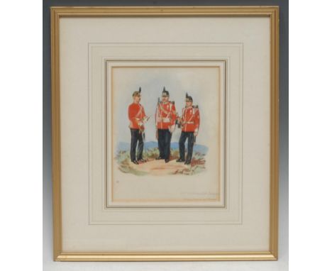 English School (late 19th century)52nd Oxfordshire Light Infantry, Captain, Sergeant and Buglertitled in pencil, watercolour,
